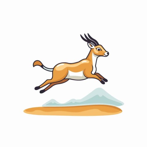 Wild gazelle jumping in the mountains. Cartoon vector illustrati