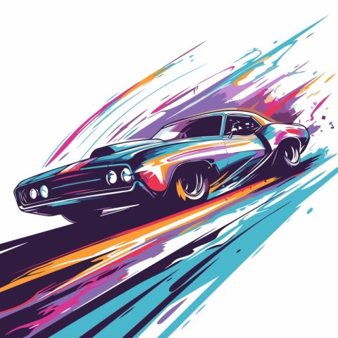 Vector illustration of a vintage sports car on the road with mot