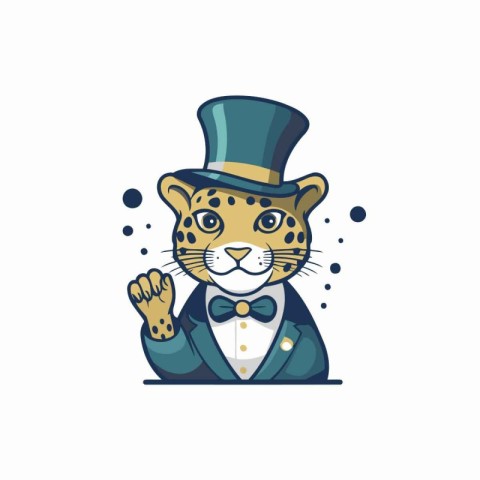 Leopard in a top hat and bow tie. Vector illustration.