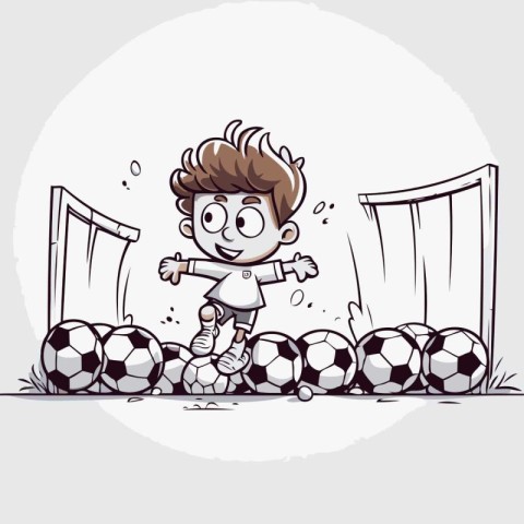 Cartoon boy playing soccer. Vector illustration of a boy playing