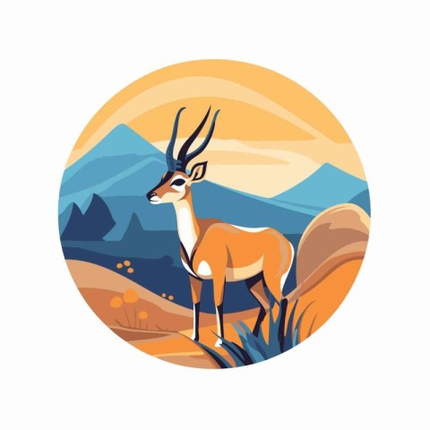 Wild animal antelope in the wild nature round icon vector illust