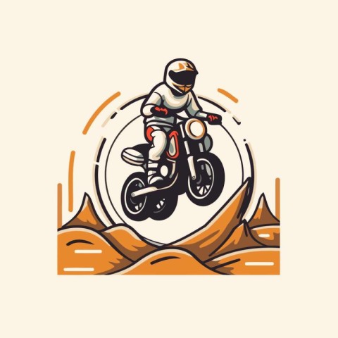 Motocross rider in helmet riding a motorbike. vector illustratio