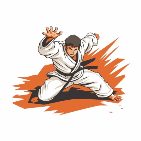 Taekwondo fighter in kimono. Vector illustration.