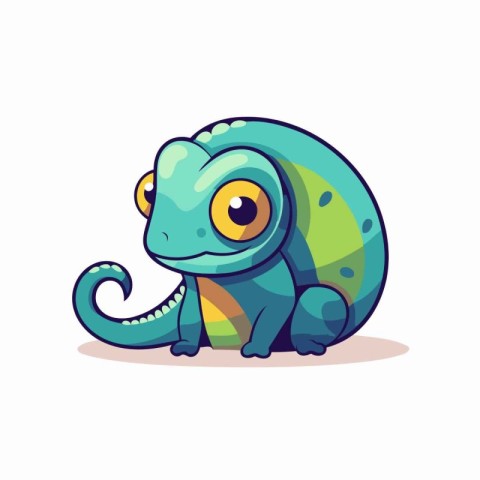 Cute cartoon chameleon isolated on white background. Vector illu