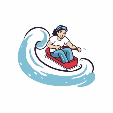 Man riding a water scooter. Vector illustration in cartoon style