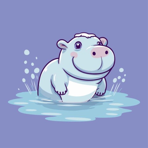 Cute hippo cartoon character in the water. Vector illustration.