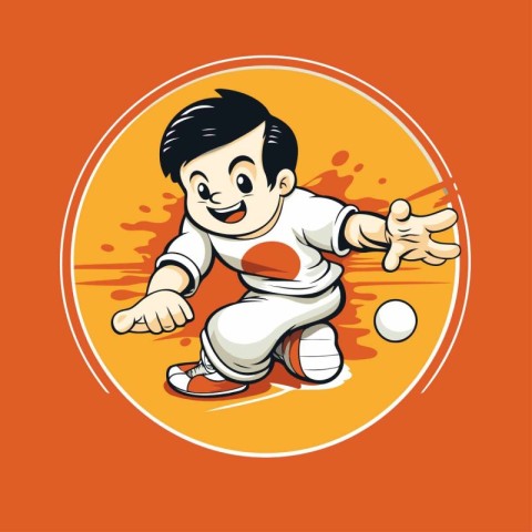 Illustration of a cricket player in action with ball on orange b