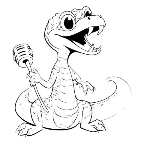 Cartoon crocodile with microphone. Vector illustration for color