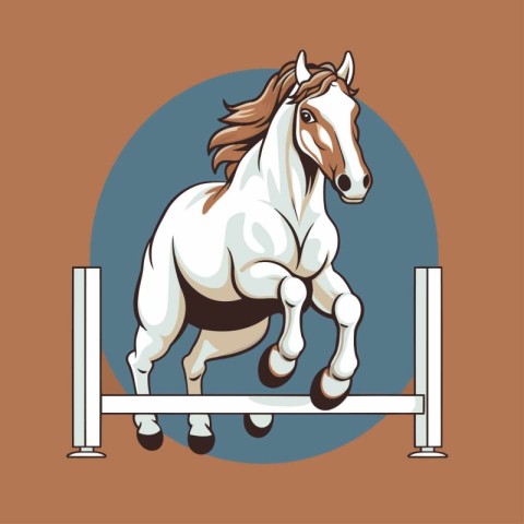 Horse jumping over obstacle. Vector illustration of a horse jump