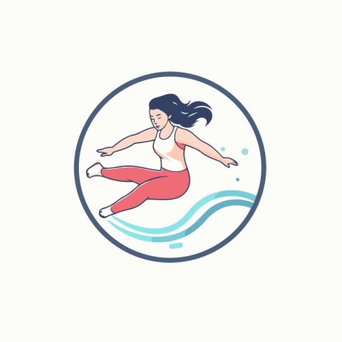 Vector illustration of a girl jumping into the water in a circle