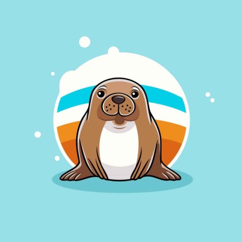 Cute sea lion sitting on the beach. cartoon vector illustration.