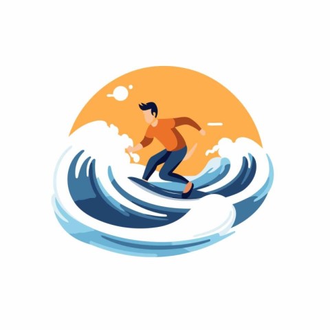 Surfer on the wave. Vector illustration in a flat style.