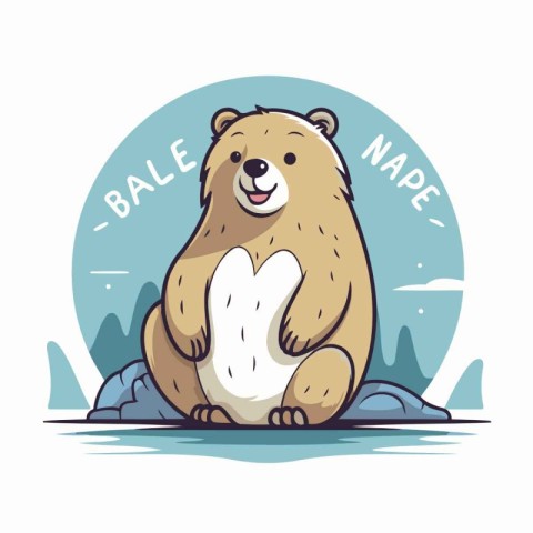 Cute cartoon bear sitting on a rock. Vector illustration for you