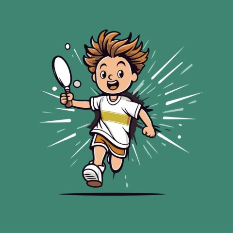 Boy playing badminton. Vector illustration of a child playing ba