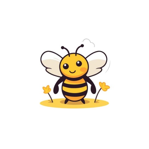 Cute cartoon bee character vector Illustration isolated on a whi