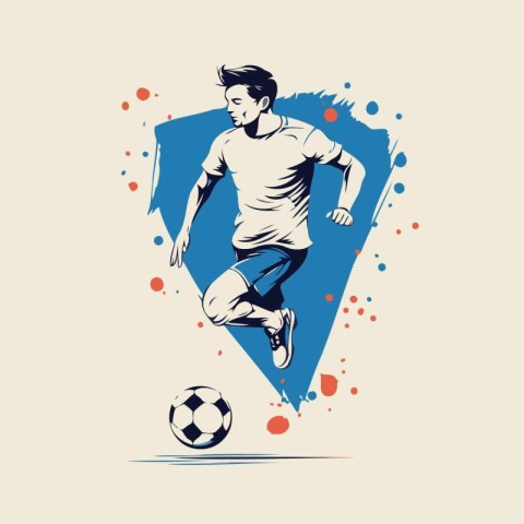 Soccer player kicking the ball. vector illustration in retro sty