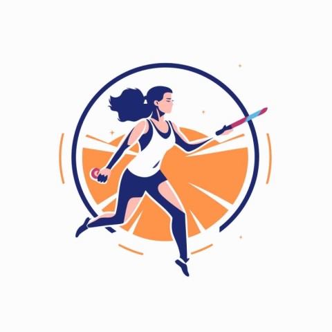 Vector illustration of a tennis player running with racket and b