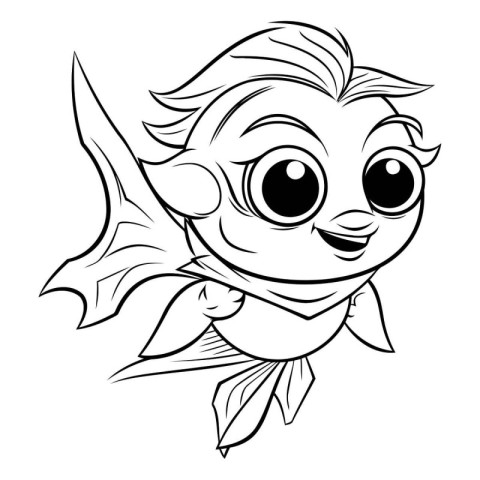 Black and White Cartoon Illustration of Cute Fish for Coloring B