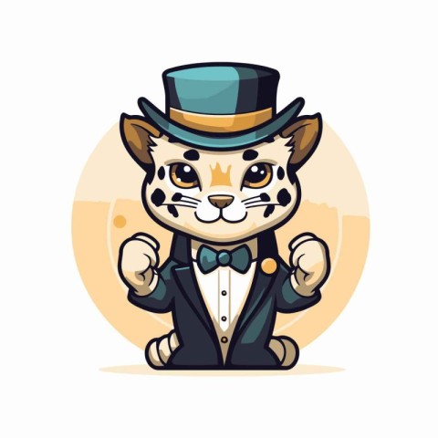 Cheetah in a Tuxedo and top hat. Vector illustration.