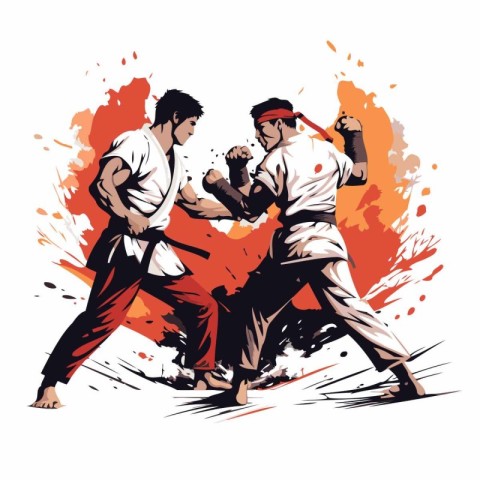 Martial arts. Two karate fighters fighting. Vector illustration.