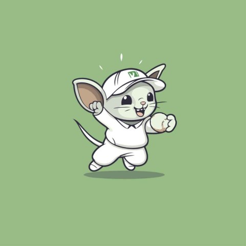 Cute cartoon mouse running. Vector illustration of a white mouse