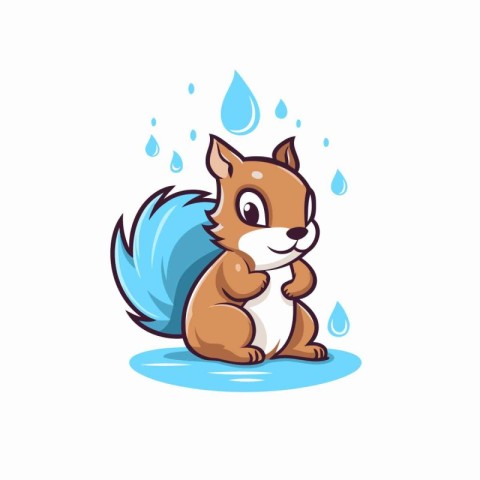 Cute squirrel with raindrops. Vector illustration in cartoon sty