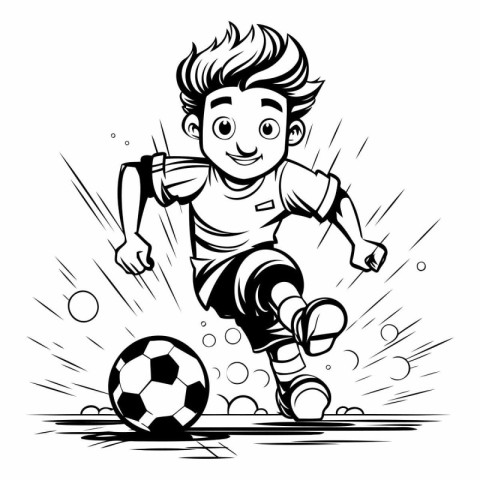 Soccer Player - Black and White Cartoon Mascot Illustration