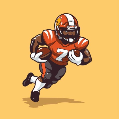 American football player running with ball. Vector cartoon illus