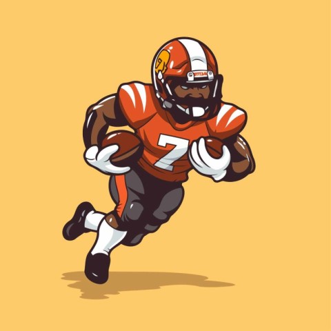American football player running with ball. Vector cartoon illus