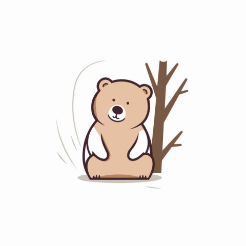 Cute bear sitting on a tree. Vector illustration in cartoon styl