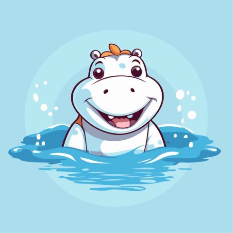 Cute hippo swimming in the water. cartoon vector illustration.