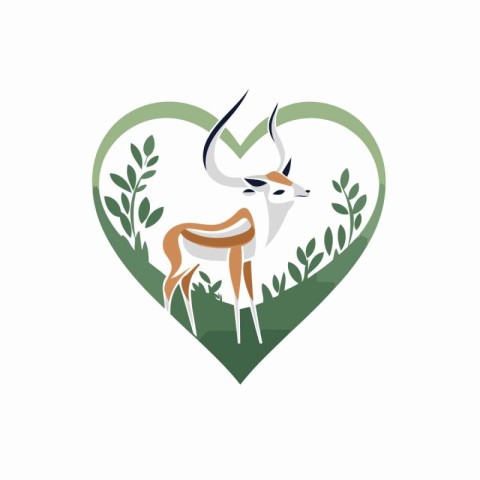 Gazelle in heart shape vector logo template. Wild antelope with