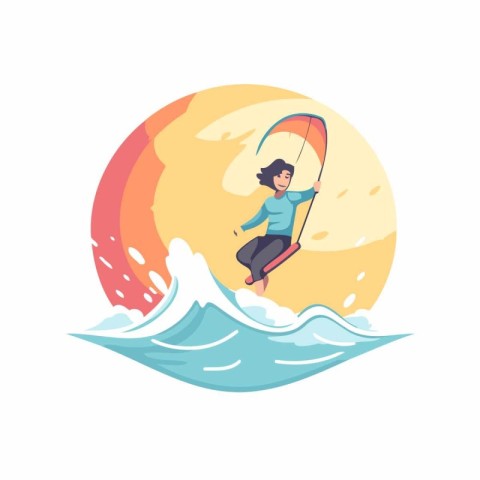 Man surfing on the waves. Vector illustration in a flat style.