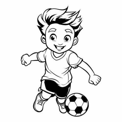 Coloring pages for children. Cartoon boy playing soccer. Vector