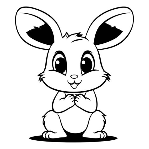 Cute Cartoon Hare - Black and White Vector Illustration. Isolate