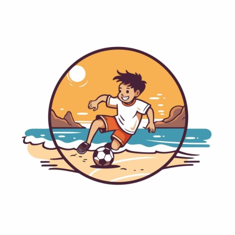 Soccer player on the beach. Vector illustration in a flat style