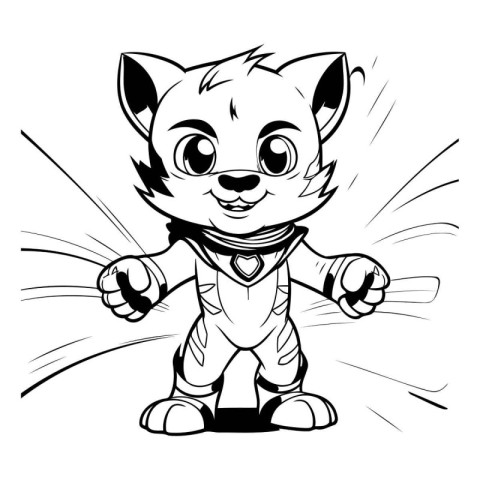 Black and White Cartoon Illustration of Cute Cat Mascot Characte