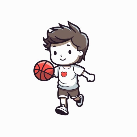 Boy playing basketball cartoon vector Illustration isolated on a