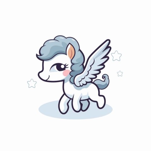 Cute cartoon unicorn with wings on white background. Vector illu