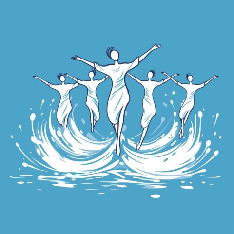 Dancing people in the waves. Vector illustration. EPS 10.