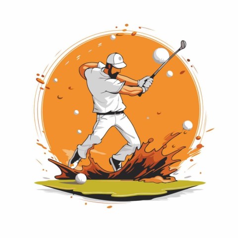 Golf player hitting the ball with a club. vector illustration.