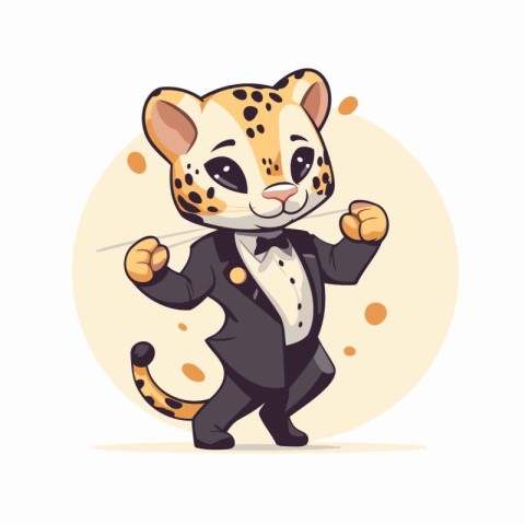 Cute cartoon leopard in a tuxedo. Vector illustration