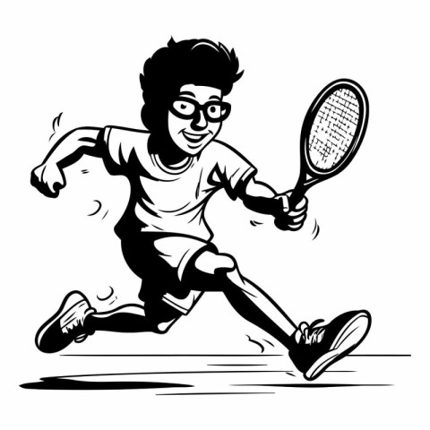 Tennis player. Black and white vector illustration ready for vin