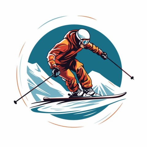 Vector illustration of skier skiing on snowboard in the mountain