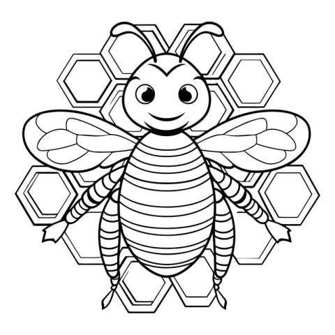 Black and White Cartoon Illustration of Bee or Honeybee Animal f