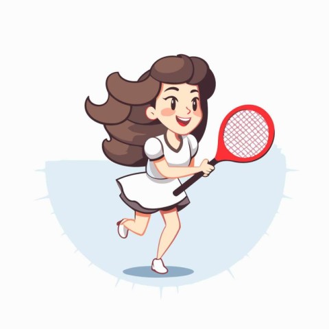 Cute little girl playing tennis. Vector illustration in cartoon