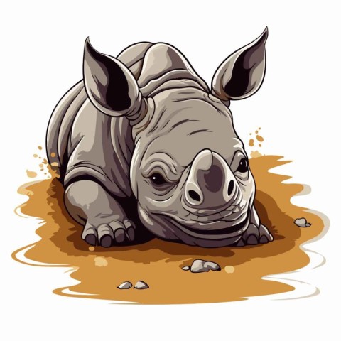 Rhinoceros in the mud. Vector illustration of a rhinoceros.