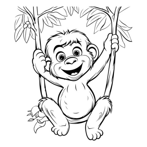 Monkey Cartoon Mascot Character Vector Illustration for Coloring