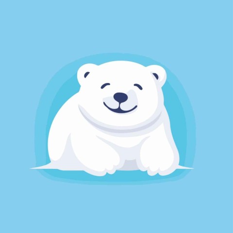 Cute polar bear. Vector illustration in a flat style on a blue b