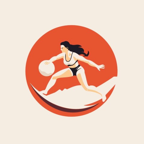 Volleyball player woman with ball on the beach. Vector illustrat